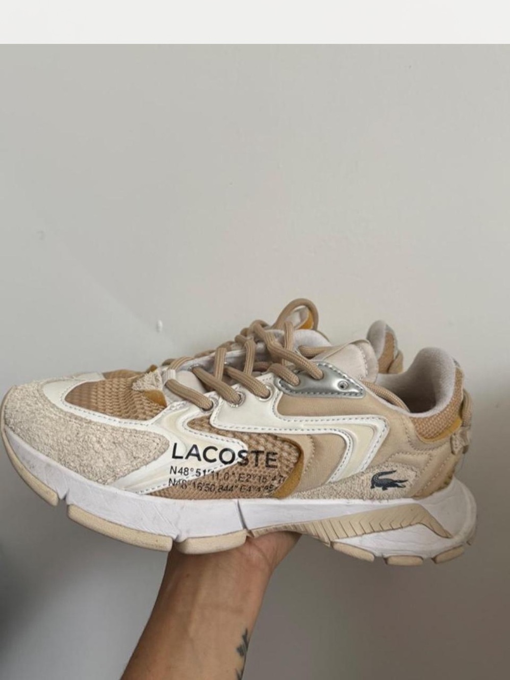 Lacoste Beige and White Retro Runner Sneakers